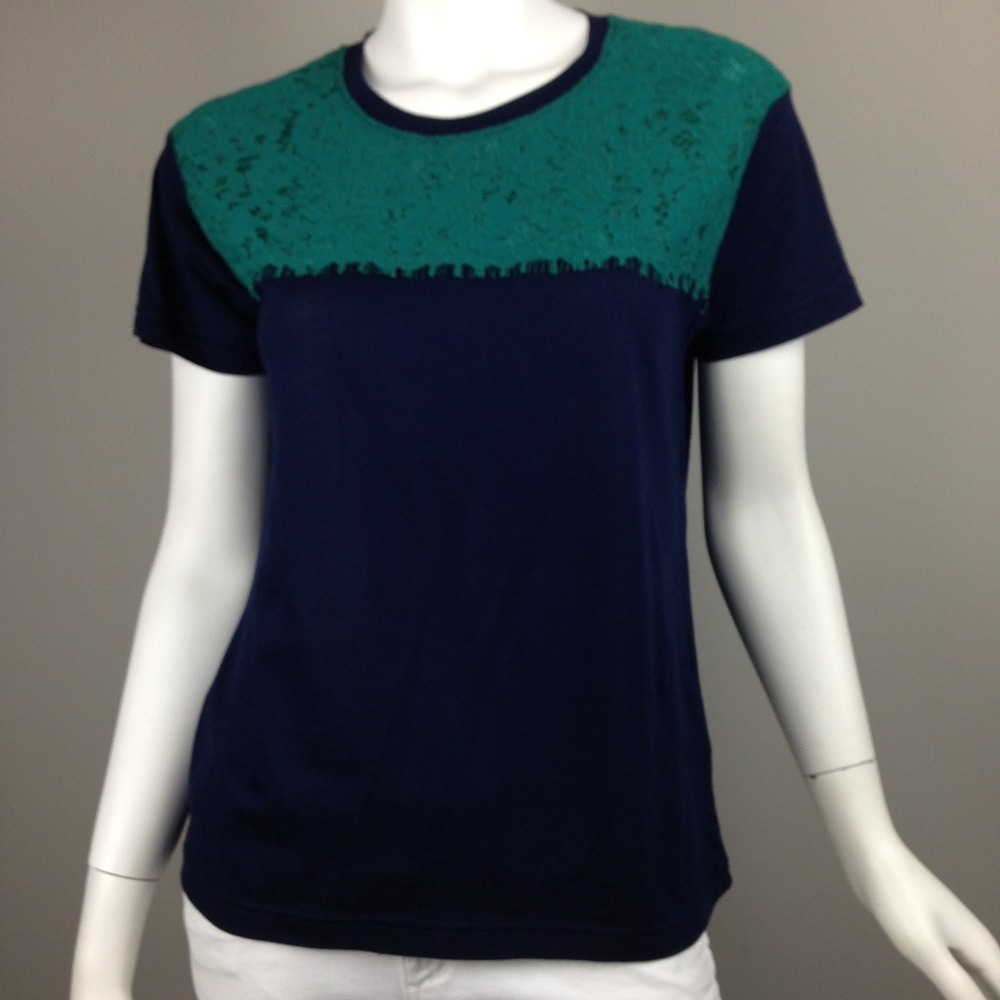 J. Crew Lace T-Shirt - Navy/Green